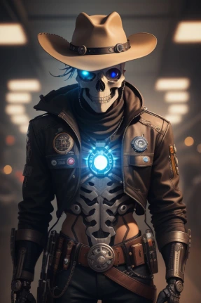ArtSmart: a skeleton wearing a cowboy hat and holding a gun