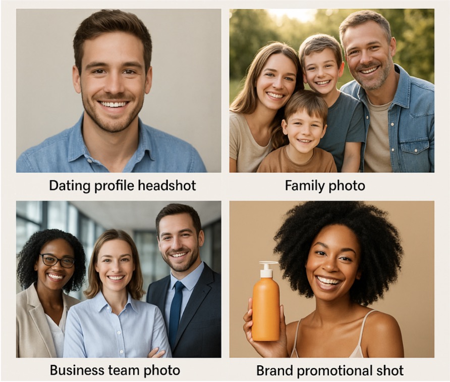 Smiling people in four photo types