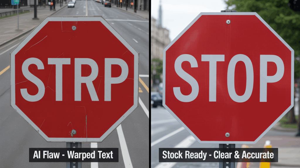 ai image warped text vs clear and accurate ai image output