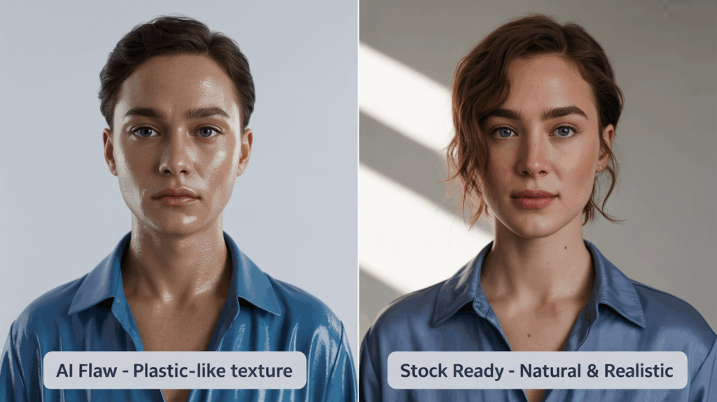 plastic like skin texture vs natural realistic skin texture ai images