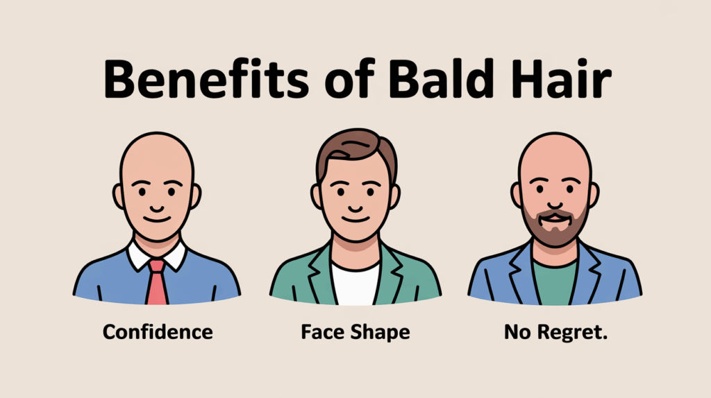 Illustrated benefits of trying the bald style with AI before committing