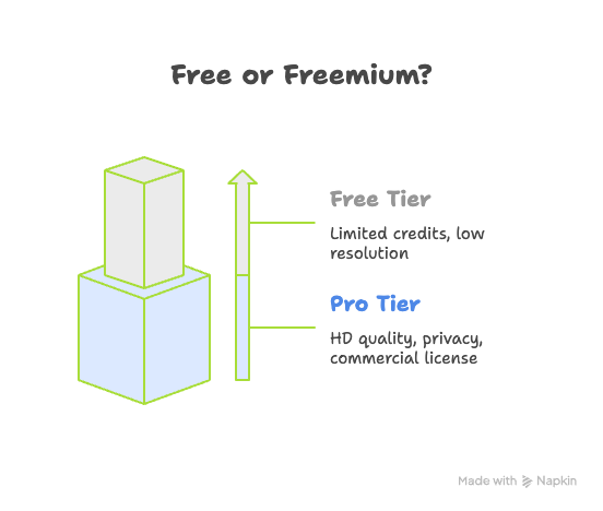 Freemium structure illustration showing limitations of free AI tiers versus benefits of paid plans.