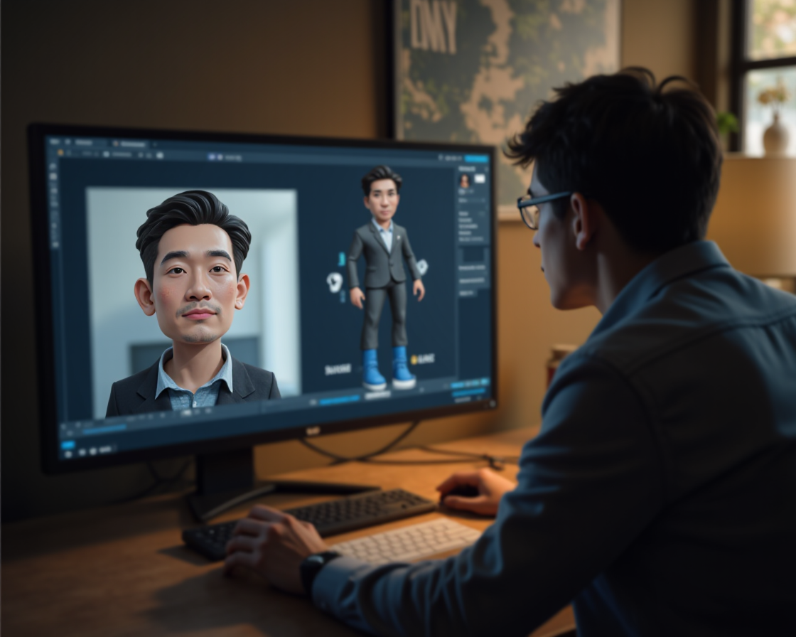 Step-by-step process of creating an AI action figure image from photo upload to final result