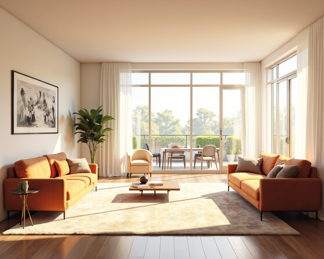 Correct perspective alignment in AI compositing showing furniture placed in a real room with matching vanishing points and natural window lighting